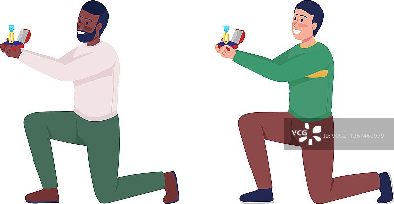 求婚的半扁平人物图片素材