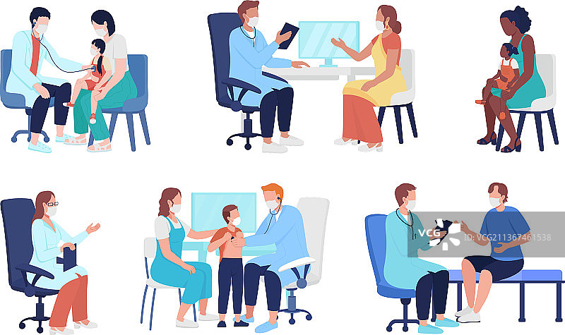 家庭医生半扁平色彩人物合集图片素材