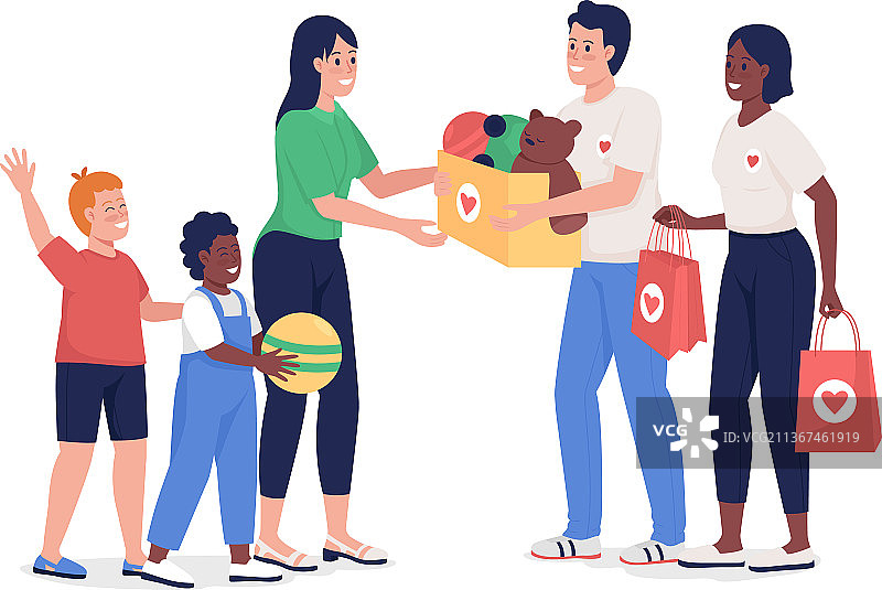 人们向孤儿院捐款的扁平化设计图片素材