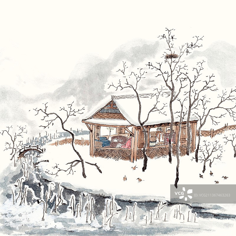 中国画二十四节气插画冬至图片素材