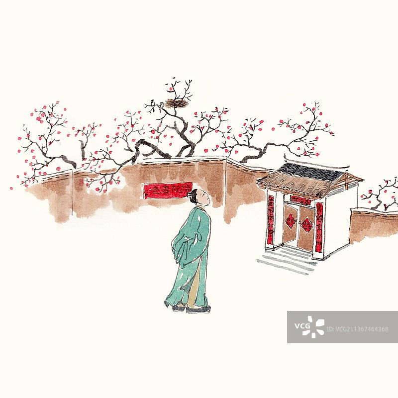 中国画二十四节气插画大寒图片素材