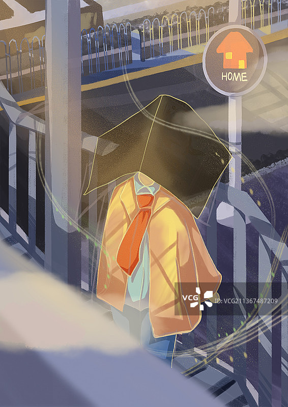 插画人物光感人物街道图片素材