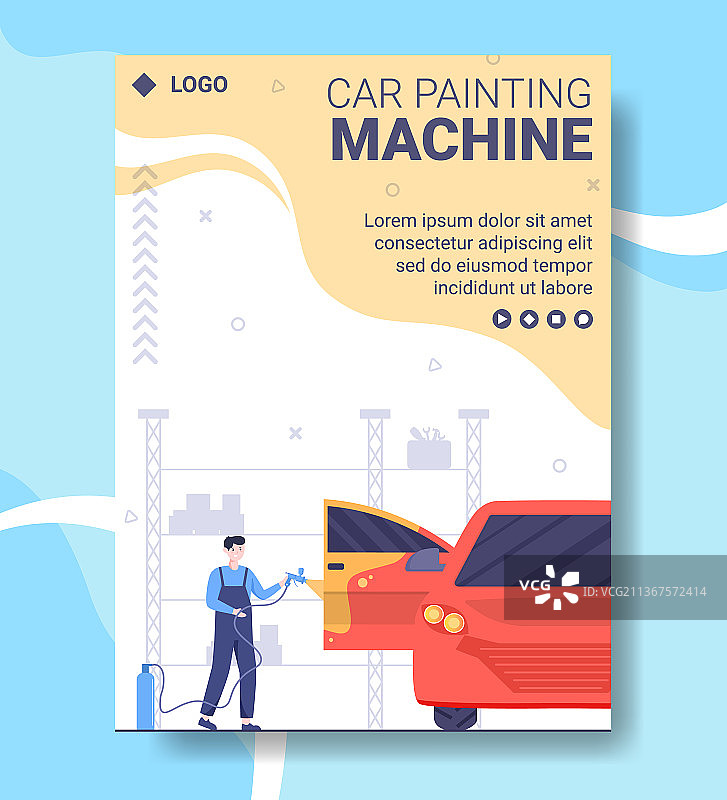 汽车喷漆机海报扁平风格模板图片素材