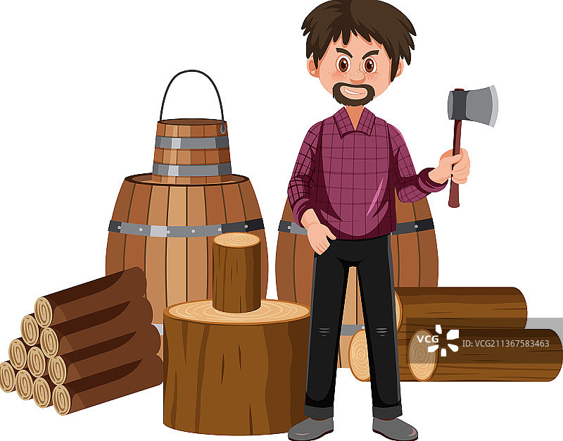 男人拿着斧头卡通人物在白色背景上图片素材