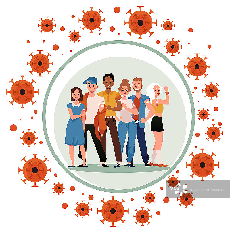 接种疫苗的人获得了群体免疫力并站在图片素材