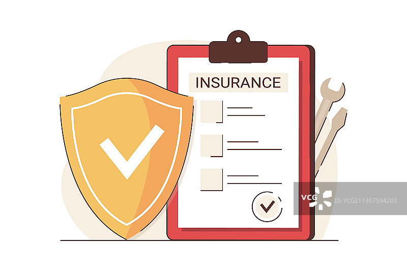 扁平风格汽车保险单和安全盾牌图片素材