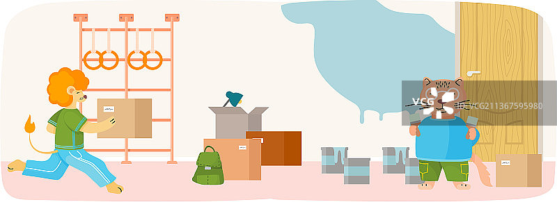 搬到新家的动物：狮子和猫安顿下来图片素材