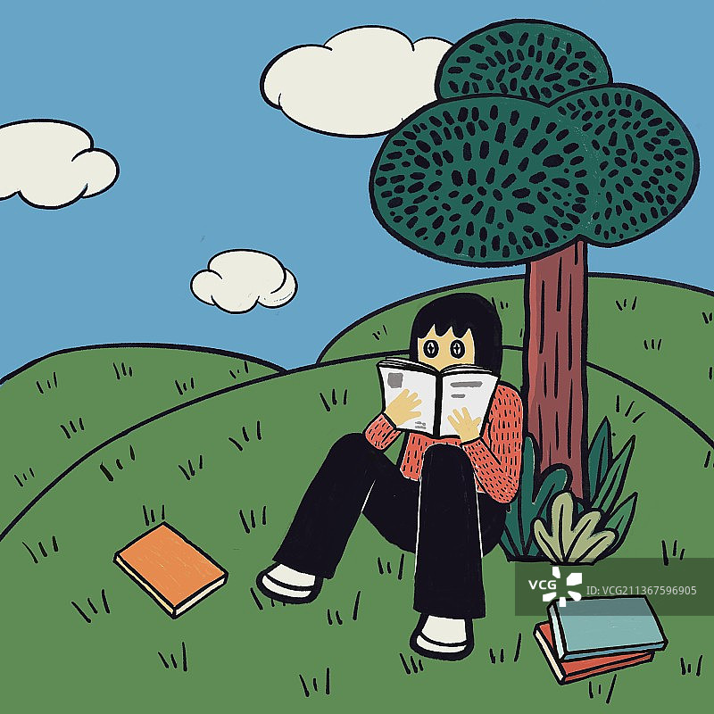 户外看书图片素材