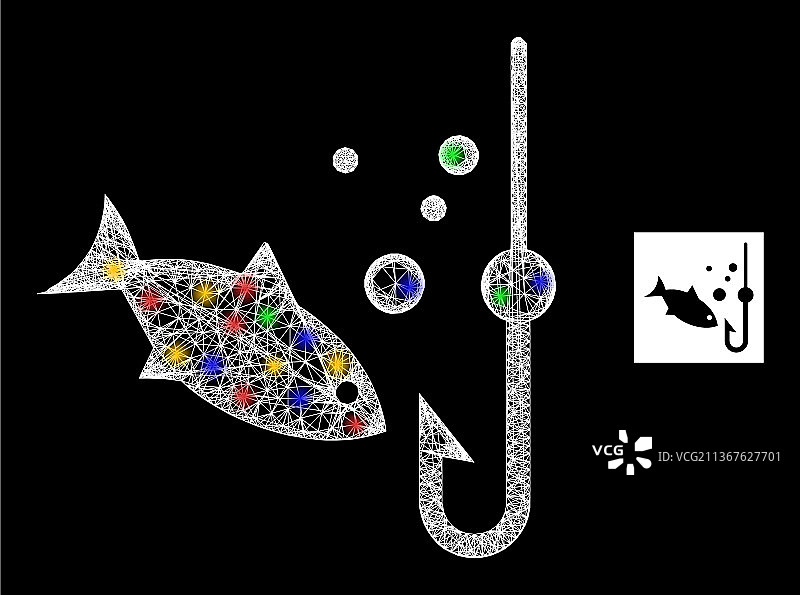 带水下捕鱼图标的网络网格图片素材