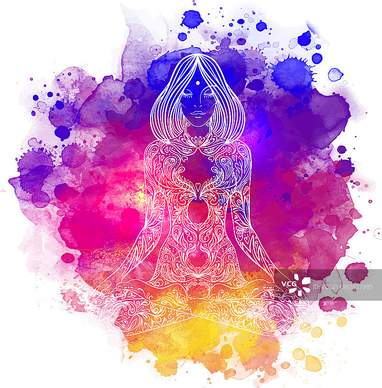 莲花坐姿的女性剪影图片素材