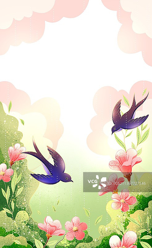 春天户外燕子植物插画图片素材