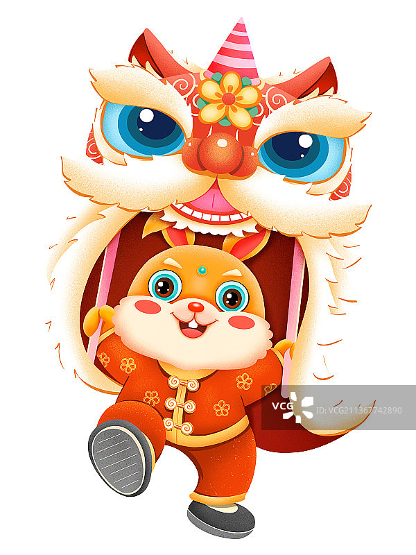 国潮喜庆新年春节兔年舞狮的兔子元素图片素材