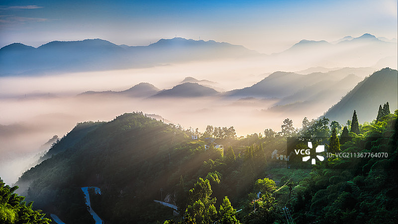金华浦江石台盘茶坪村云海仙境图片素材
