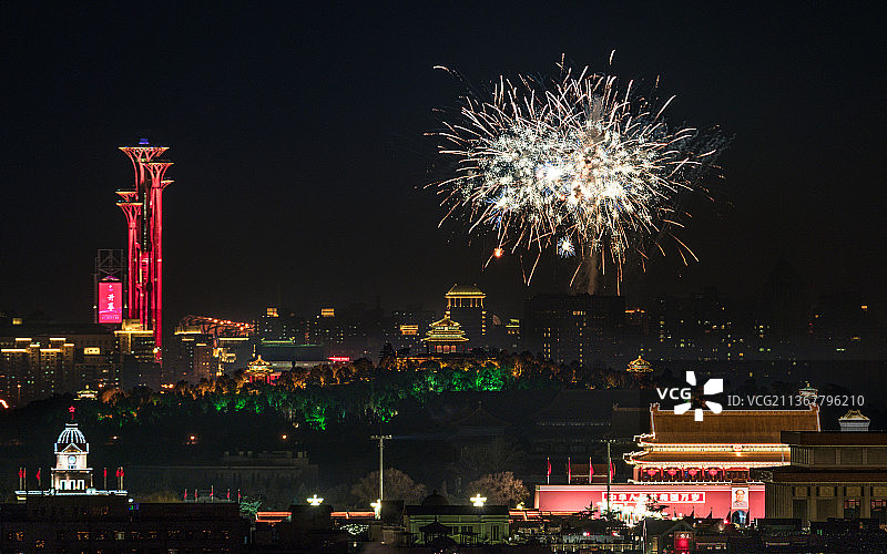 北京冬奥会开幕烟花 2022年2月4日，北京冬奥会开幕，庆祝烟火照亮北京上空。图片素材