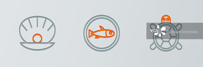 珍珠龟壳和上桌鱼线稿banner图片素材