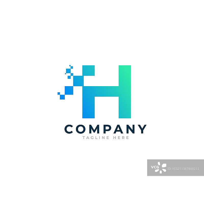 科技字母H标志蓝绿几何形状图片素材