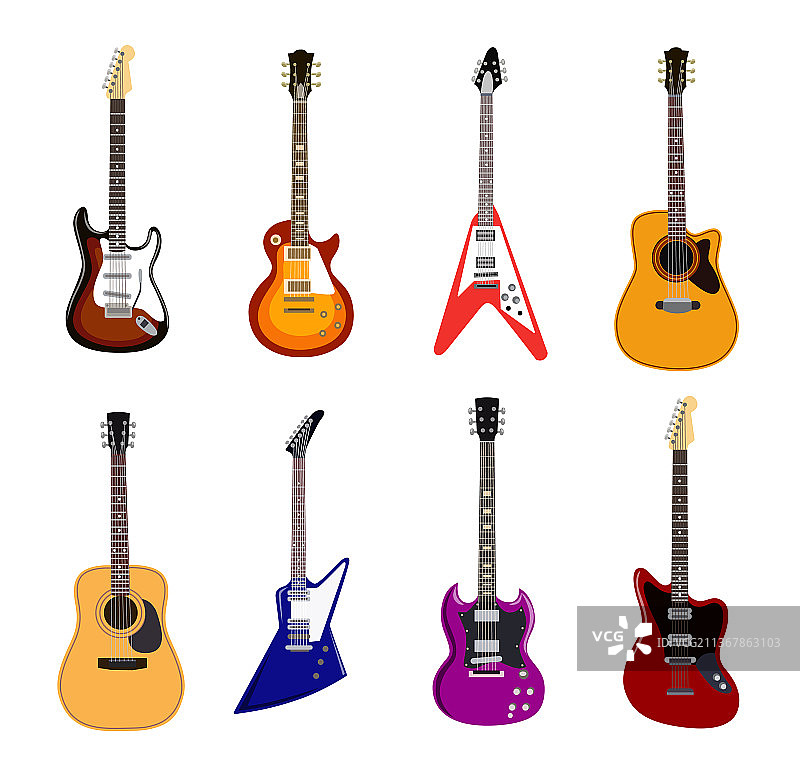 原声吉他和电吉他扁平化设计图片素材
