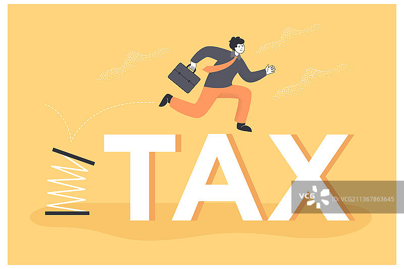 商人跳跃穿过税务图片素材