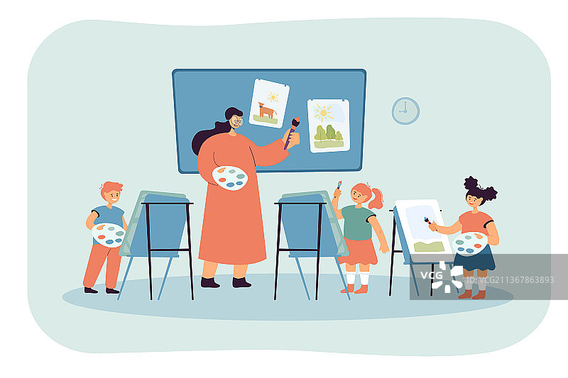 卡通艺术家教孩子们绘画图片素材
