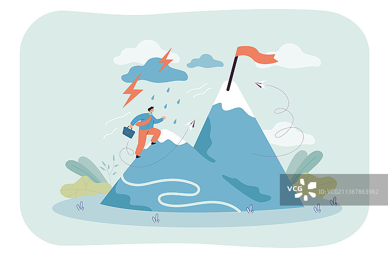 卡通商务男士攀登雪山图片素材