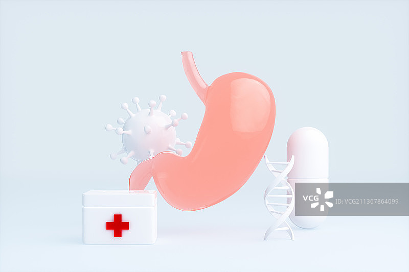 3D渲染的人体胃部结构图片素材
