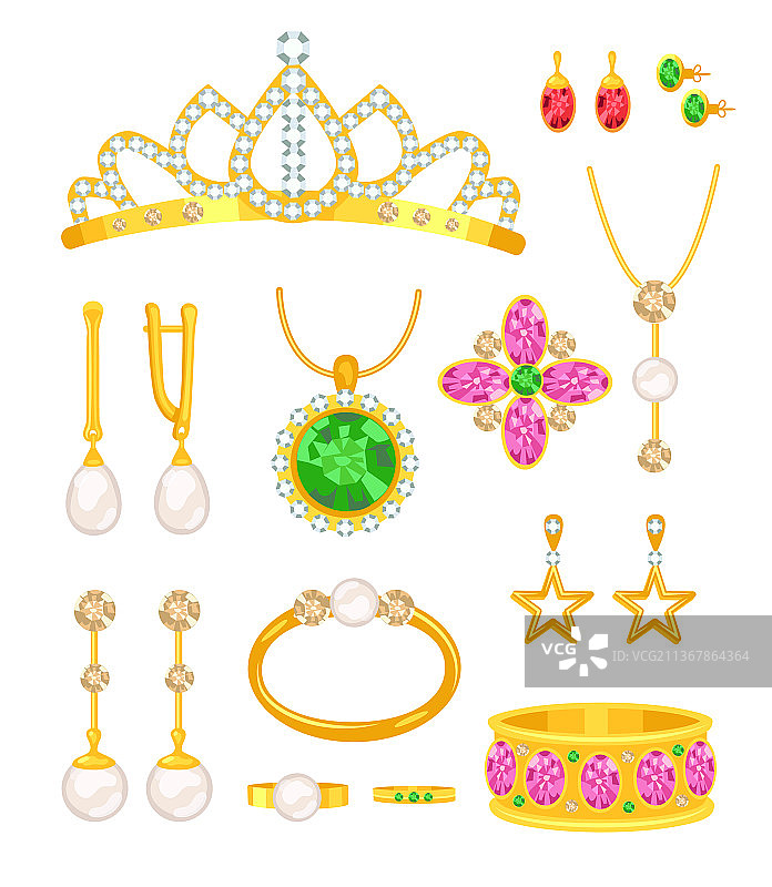 卡通金色珠宝套装图片素材