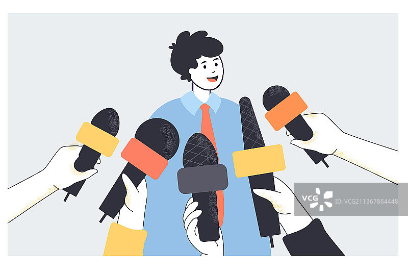 卡通男人对着麦克风评论图片素材