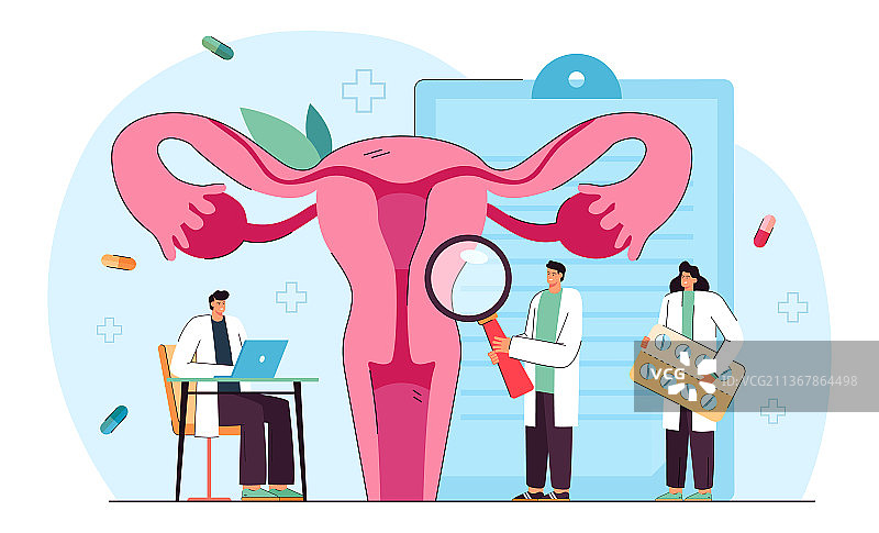 卡通医疗专业人员检查子宫图片素材