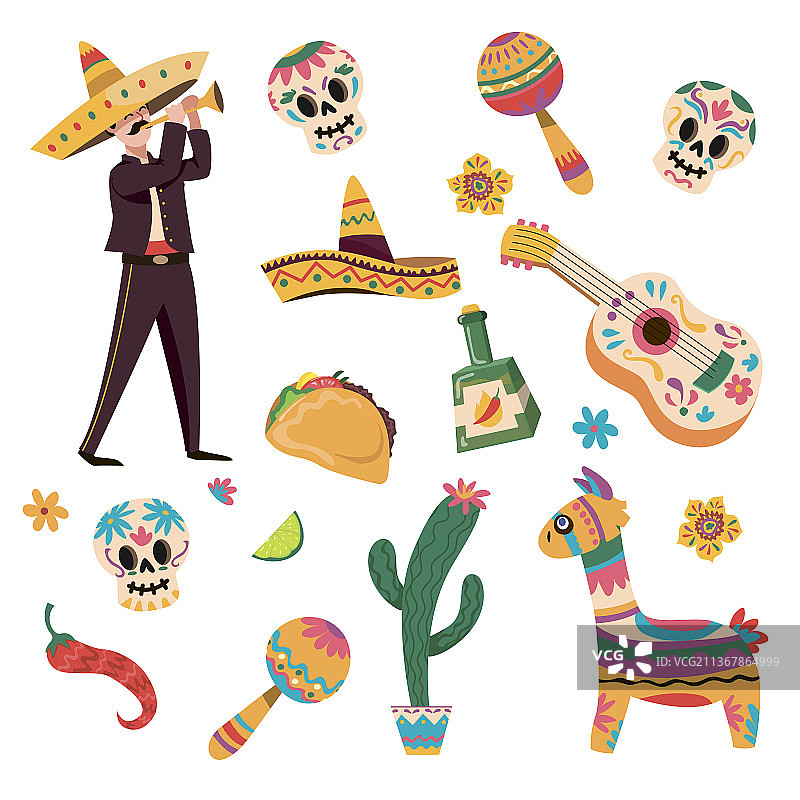 传统墨西哥符号卡通合集图片素材
