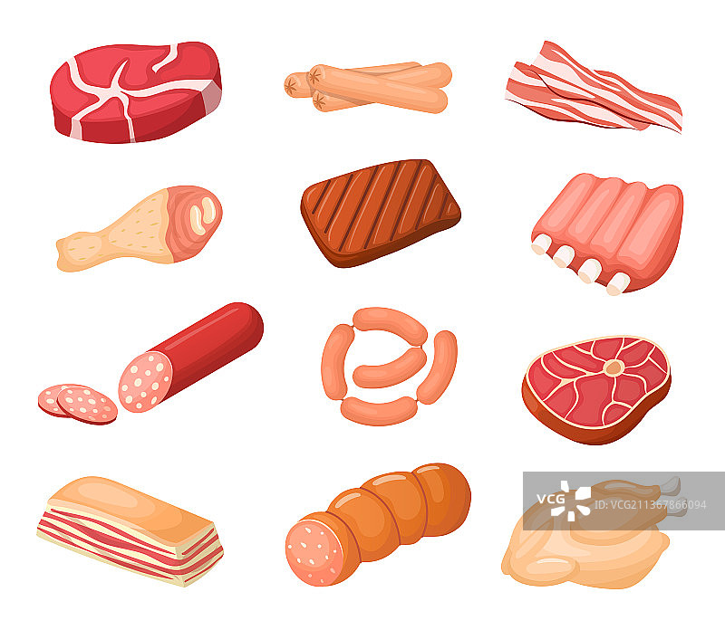 各种肉类卡通产品组合图片素材