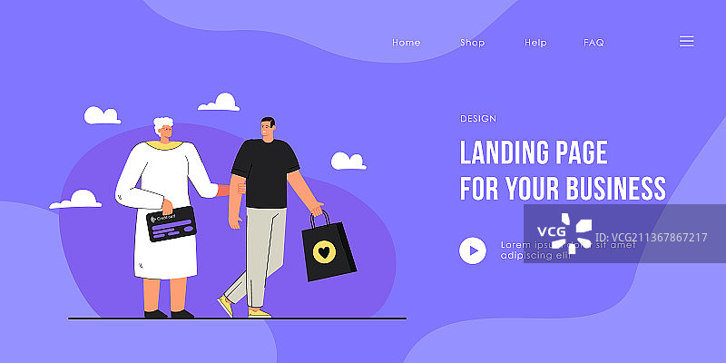 奶奶拿着信用卡和孙子图片素材