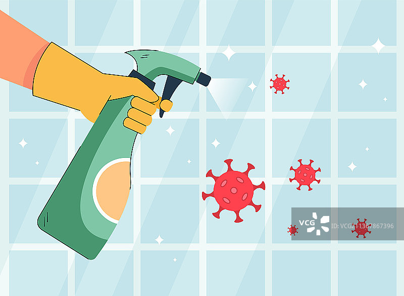 戴手套的手用消毒剂清洁瓷砖图片素材
