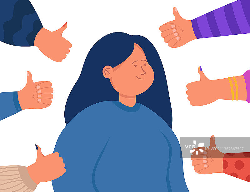 点赞的手和快乐的女人图片素材