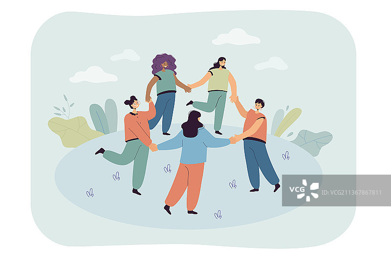 快乐卡通人物一起跳集体舞图片素材