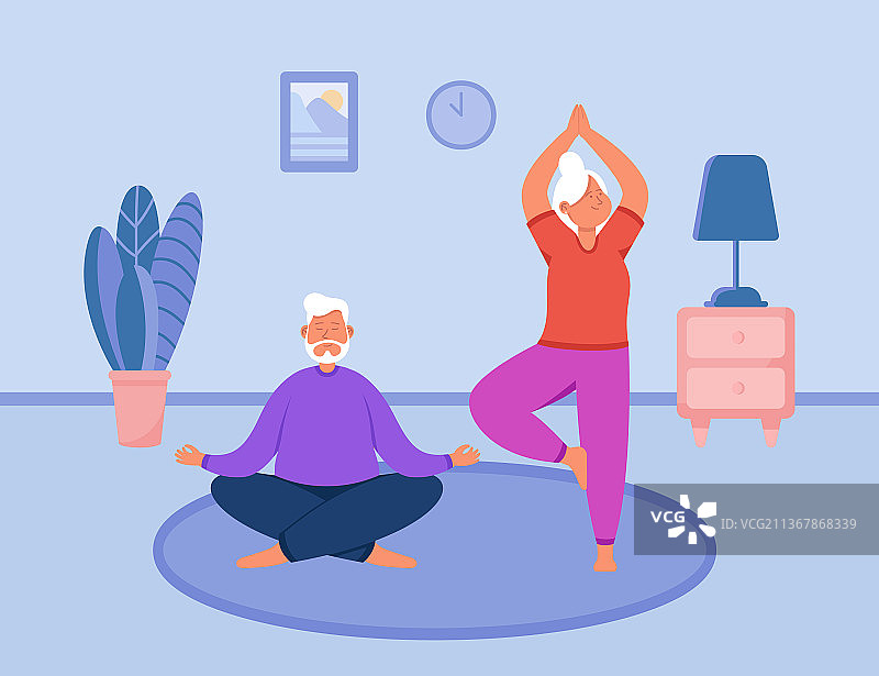 老年夫妇健康瑜伽锻炼图片素材