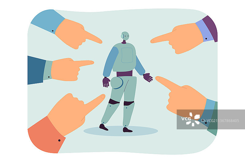 被手指向包围的人形机器人图片素材