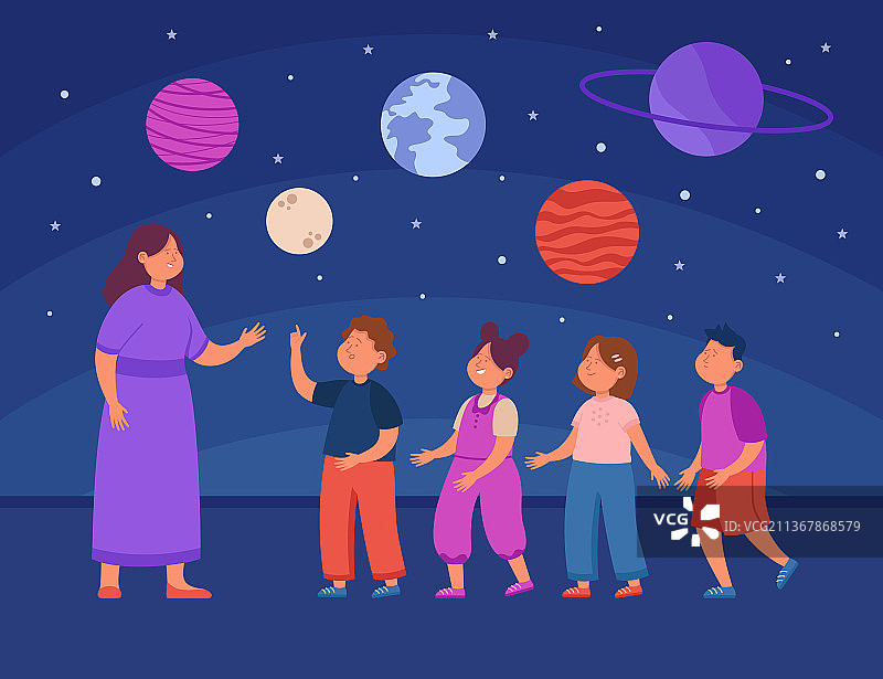 孩子们在天文馆学习天文学图片素材
