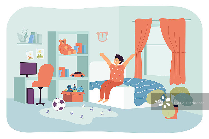 在晨光中醒来的小孩图片素材