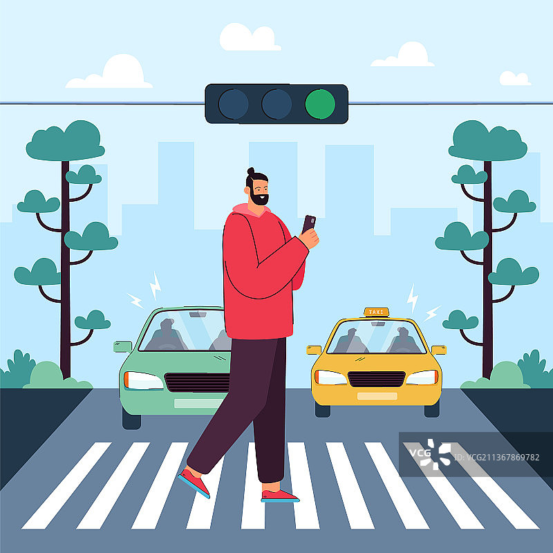 绿色道路上的人行横道图片素材