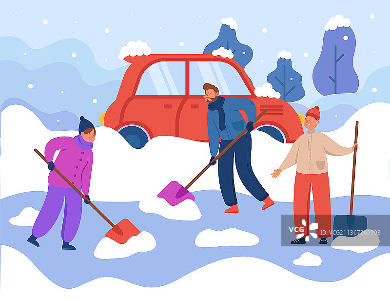 雪后人们清扫道路图片素材