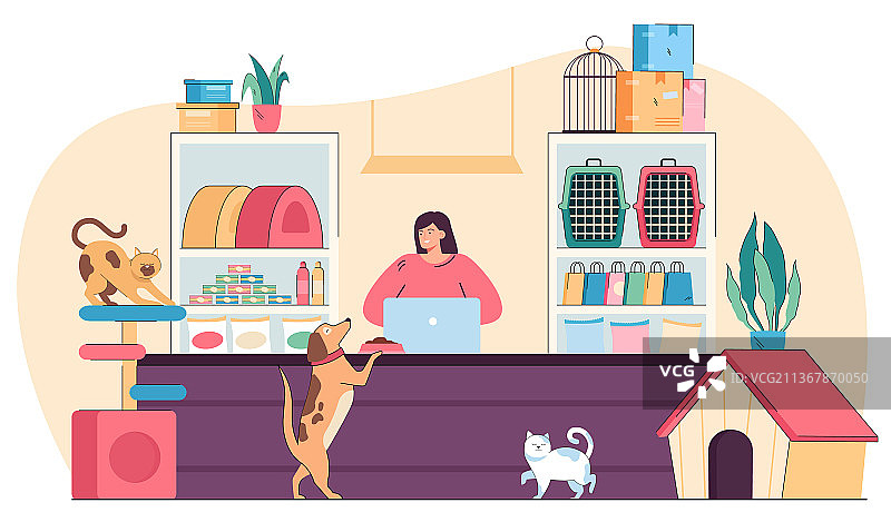 宠物店售货员销售动物医疗用品图片素材