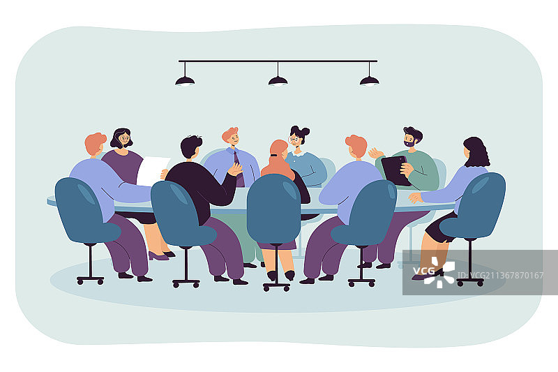 政治家坐在会议室的圆桌旁图片素材