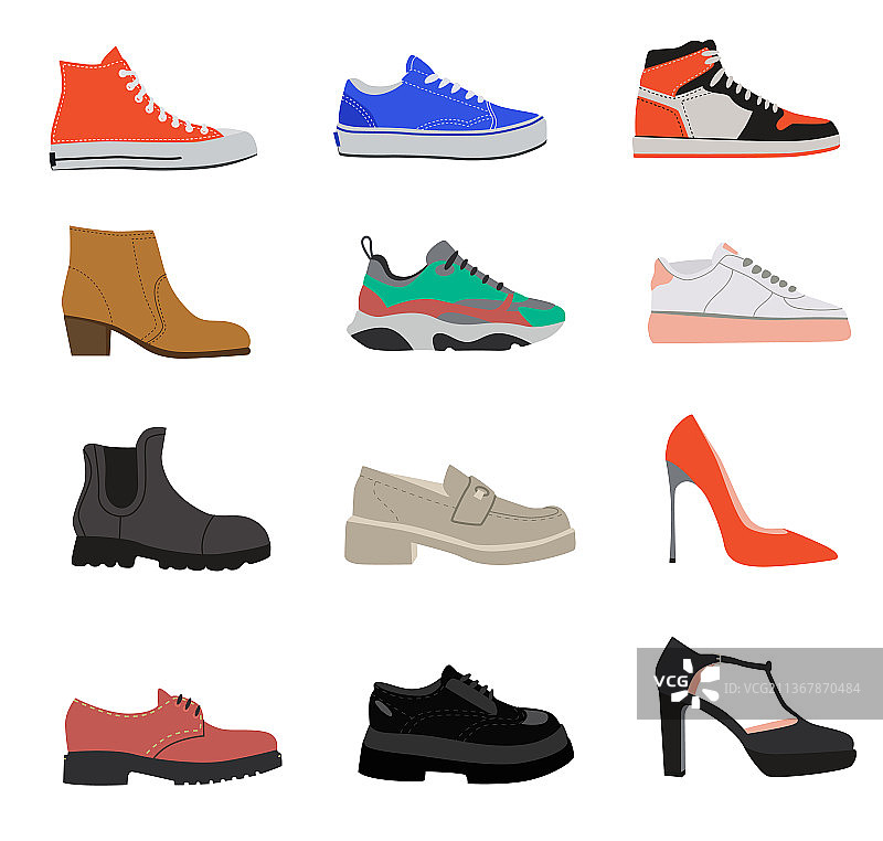 随机女士鞋子扁平合集图片素材