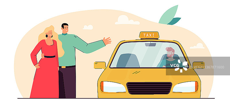 出租车司机搭载一对夫妇图片素材