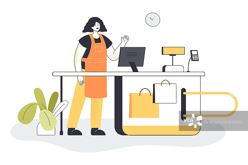 在商店或超市收银台的收银员女人图片素材