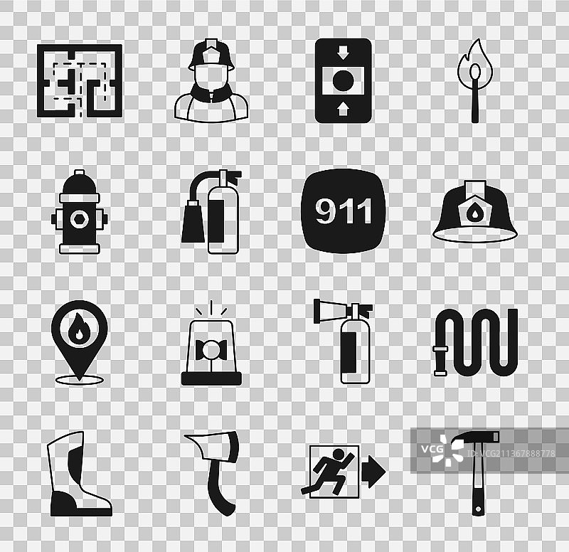 消防斧软管卷盘头盔警报器图片素材