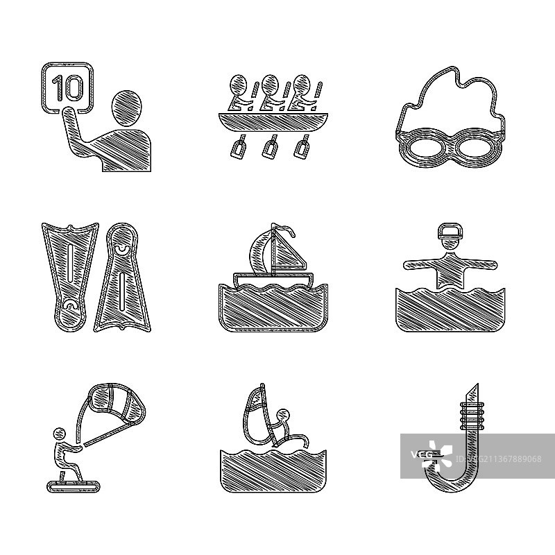 游艇帆船风帆冲浪浮潜水上运动组合图片素材