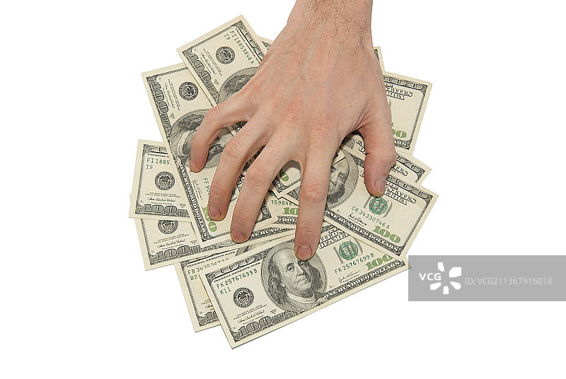 美元概念，男人手持纸币图片素材