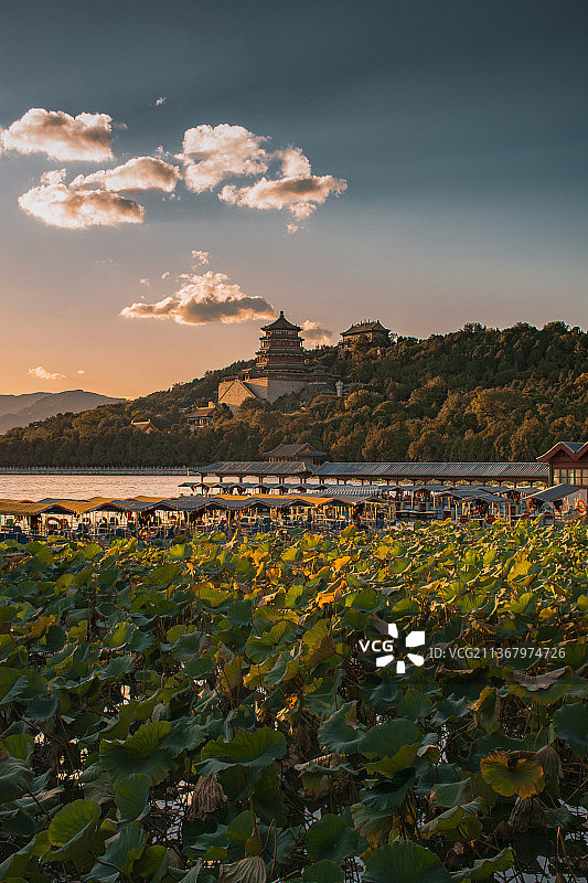 余晖下的万寿山图片素材