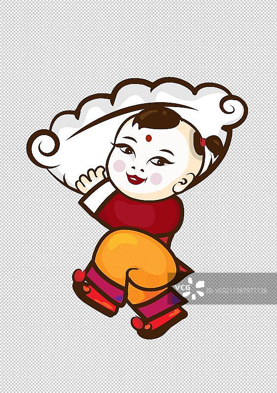 中国传统年画娃娃抱饺子回家图图片素材